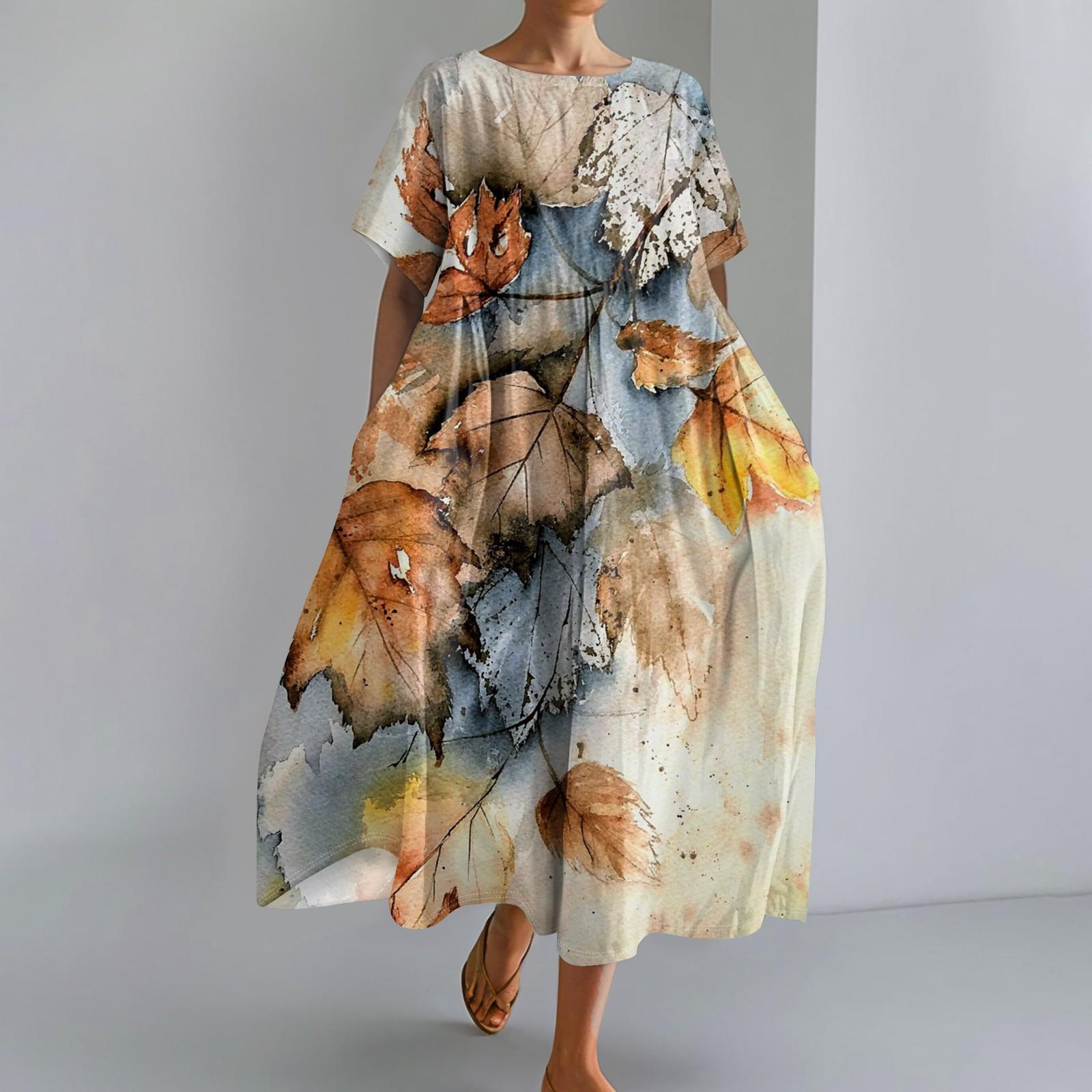 

Женское модное свободное платье с большим карманом и круглым вырезом с градиентным принтом и короткими рукавами XL имбирный