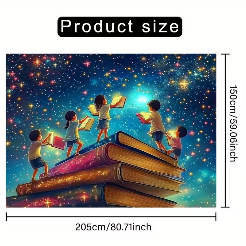 2D Starry Sky Book Ladder Tapestry, Kids Educational & Inspirational Background 47.2x31.5inch/120*80cm