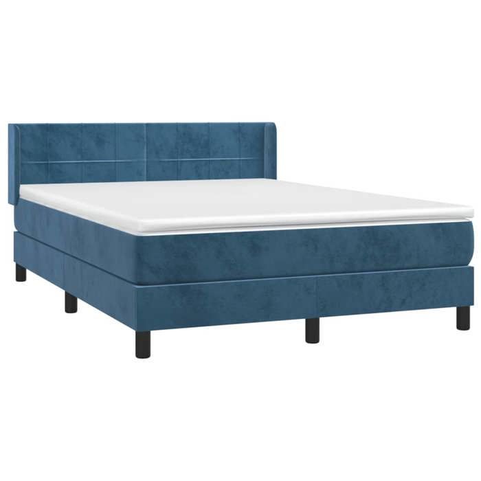 3130965 vidaXL Lit à sommier tapissier et matelas Bleu foncé 140x200cm Velours
