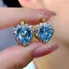 Luxury Female White Blue Zircon Stone Heart Hoop Earrings Vintage Fashion Gold Color Wedding  For Women
