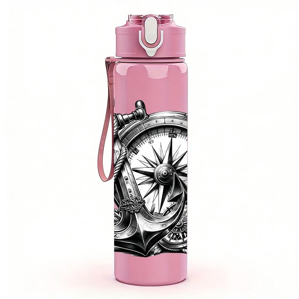 1PC Anchor Ship Gear Nautical Print 750ml Color Plastic Sports Water Bottle Leakproof Flip Straw Lid Suitable for Sports Office Home Use