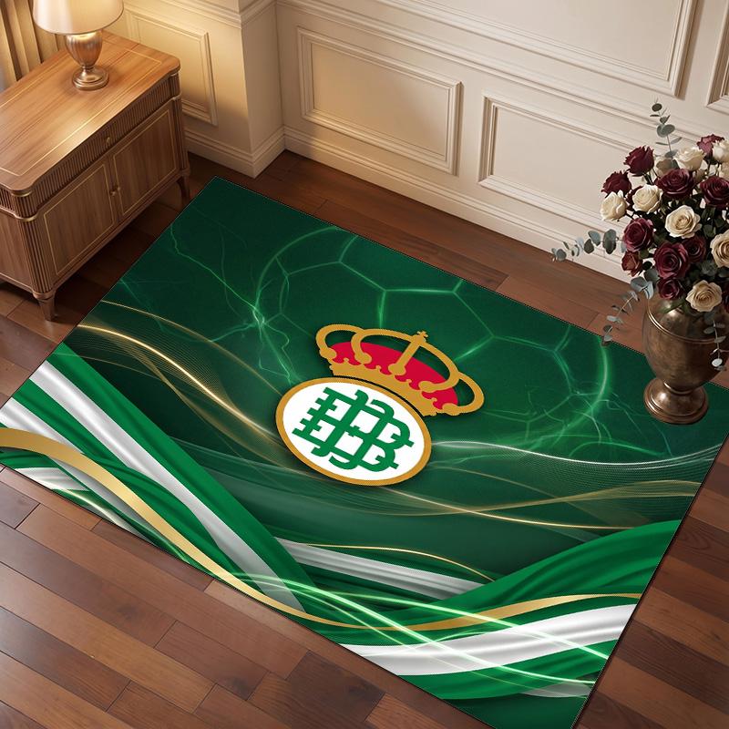 Real Betis Football Print Crystal Velvet Rug, Comfortable Water Absorbent Non Slip Indoor Floor Carpet