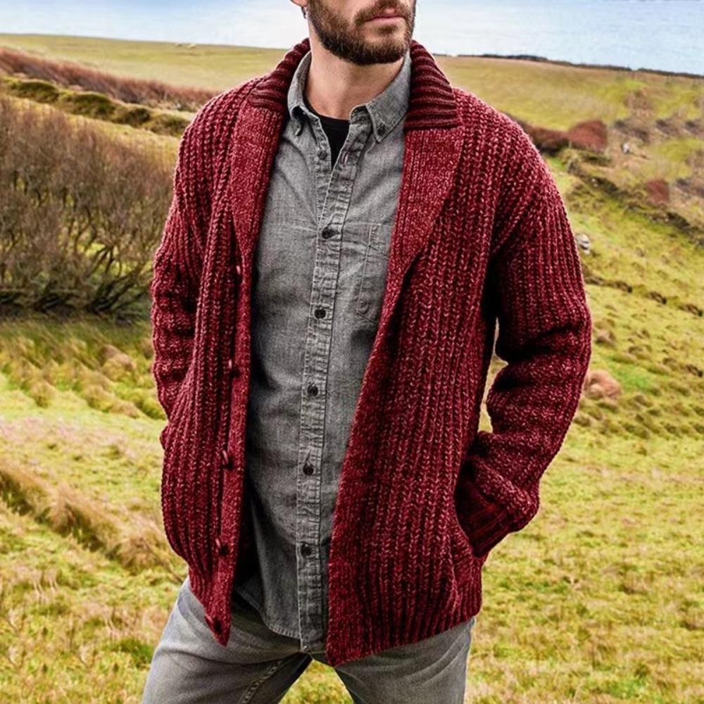 Herbst Winter Herren Cardigan Einfarbige Langarm Slim Fit Strickpullover Mantel Lässige Strickjacke