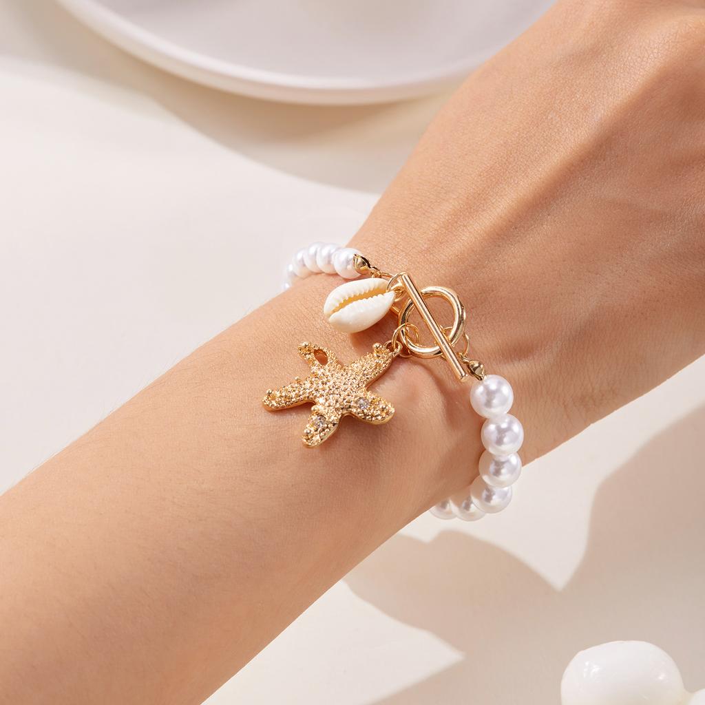 2Pcs Bohemian Shell Starfish Pendant Necklace For Women Conch Seashell Gold Color Metal Chain Choker Summer Beach Party Jewelry