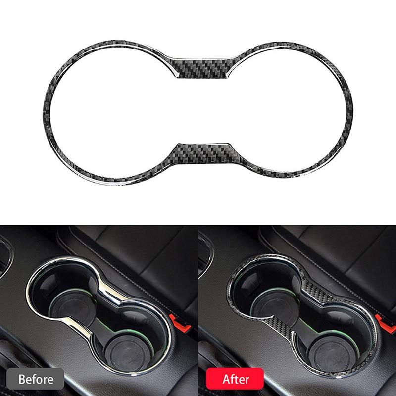 Carbon Black Car Center Cup Holder Cover Frame Trim Decorative Stickers Parts For Ford Mustang 2015-2020