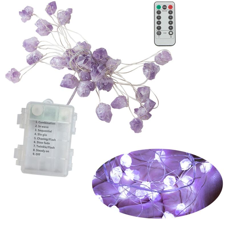 Natural Amethyst Decorative Lights Crystal String Lights Hanging Ornament For Room Wedding Decor