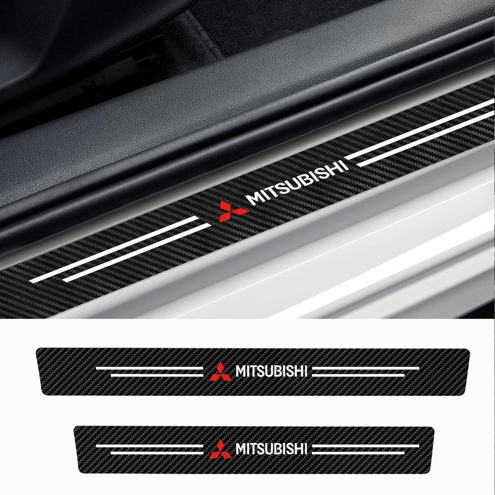 4Pcs Car Carbon Fiber Door Threshold Protector Decal Auto Accessories For Mitsubishi 9 Ralliart X EX L200 Colt Outlander Pajero