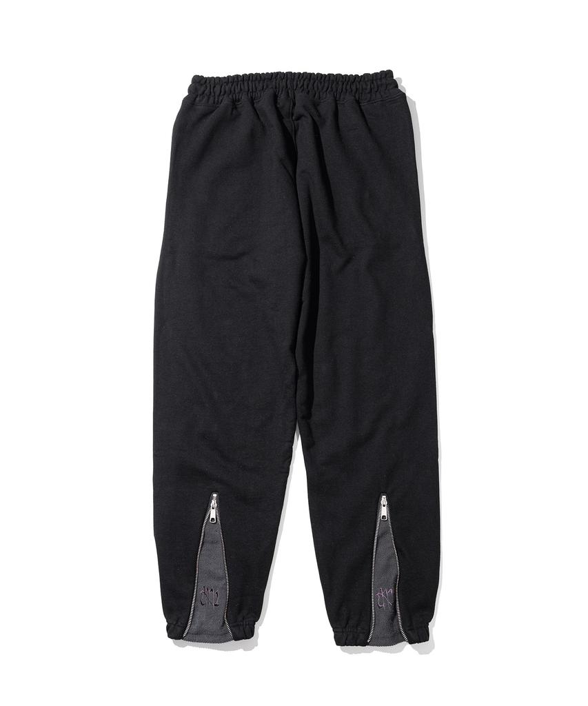 MASSNOUN Grating Emblem Back Slit Zipper Training Pants Mfttp005-Bk