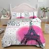 Romantic Eiffel Tower Duvet Cover Microfiber Floral Bedding Set Paris Cityscape Twin Comforter Cover For Girls Teen Adult Room