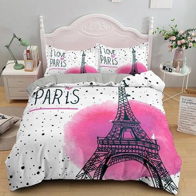 Romantische Eiffelturm Bettbezug Mikrofaser Blumig Bettwäsche Set Pariser Stadtbild Einzelbett Deckenbezug Für Mädchen Teenager Erwachsenen Zimmer
