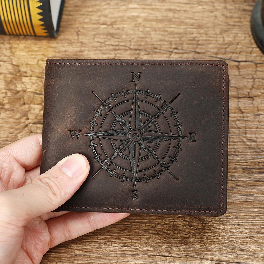 Cartera de Hombre de Cuero Genuino con Patrón Vintage Compacto Crazy Horse Portatarjetas de Crédito