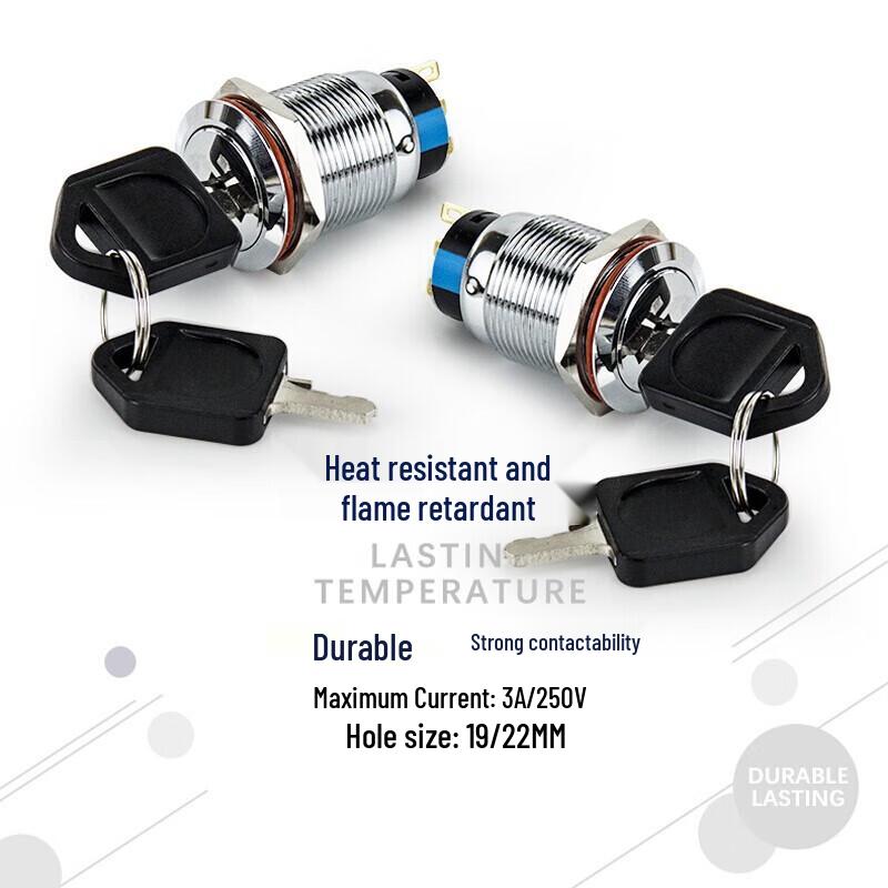 HUNJUN 19MM Metal Latching Key Rotary Switch