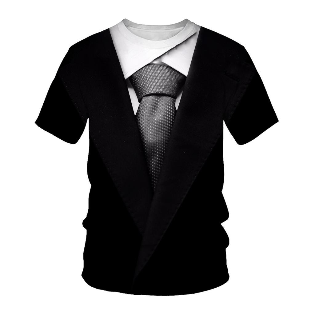 Sommer Kurzarm T-Shirt Neu Trendy Fake Zwei 3D Gedruckt Herren Rundhals Sport Halb T-Shirt