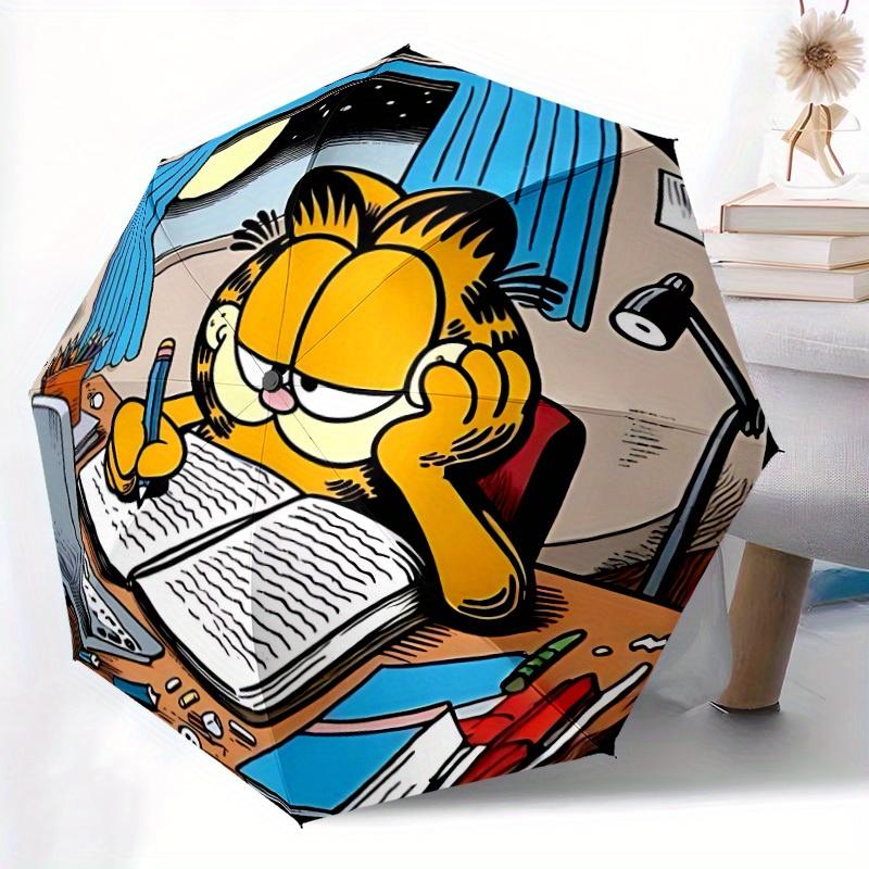 Garfield Study Night Automatic Open/Close Windproof Umbrella Folding Umbrella,Portable Compact Perfect Gift for Birthday, Christmas0809167