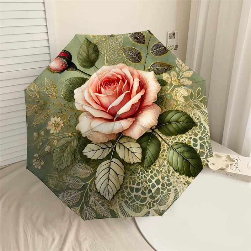 

1PC Rose Lace Umbrella-8-Rib Reinforced, Automatic Open, Lightweight & Durable, Cute Fashion Accessory for Outdoor-A1257