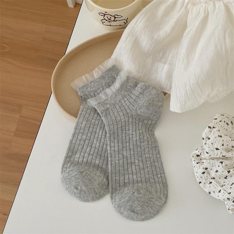 Dames Printemps et Été Style Fin Dentelle Ballet Vent Nœud Vague Point Décontracté Couleur Unie Chaussettes Bateau