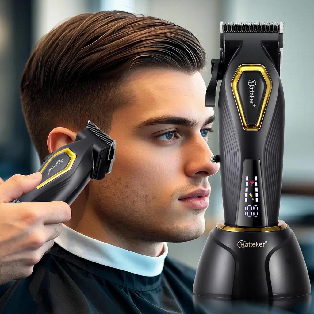 Hatteker Professional Hair Clippers 7500RPM Vector Motor DLC Blades 4 Guide Combs USB Base Charging Barber Hair Trimmer for Men