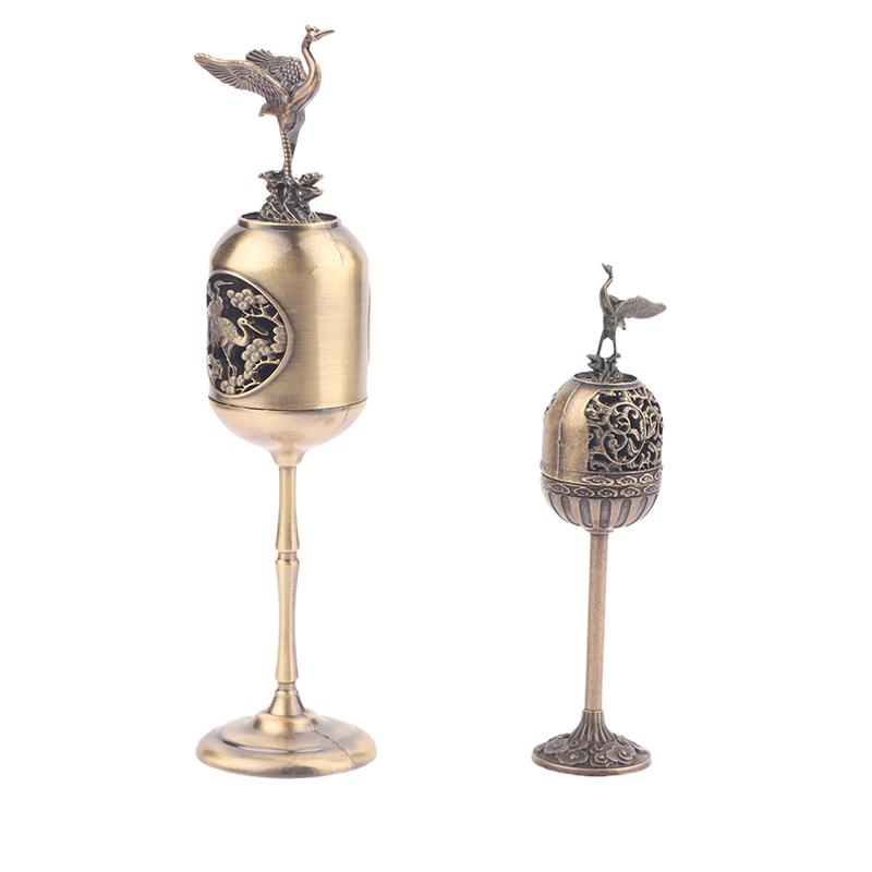 1pcs Metal Standing Crane Hollow Lamp Sandalwood Fragrance Censer Smoking Backflow Incense Holder Tea House Ornaments Home Decor