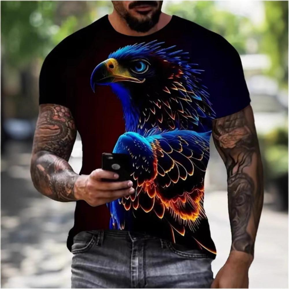 Summer Men's Casual Short Sleeved T-shirt Personality Cool Eagle Pattern 3D Printing Fashionable Comfortable Breathable Loose Sports Versatile T-shirt