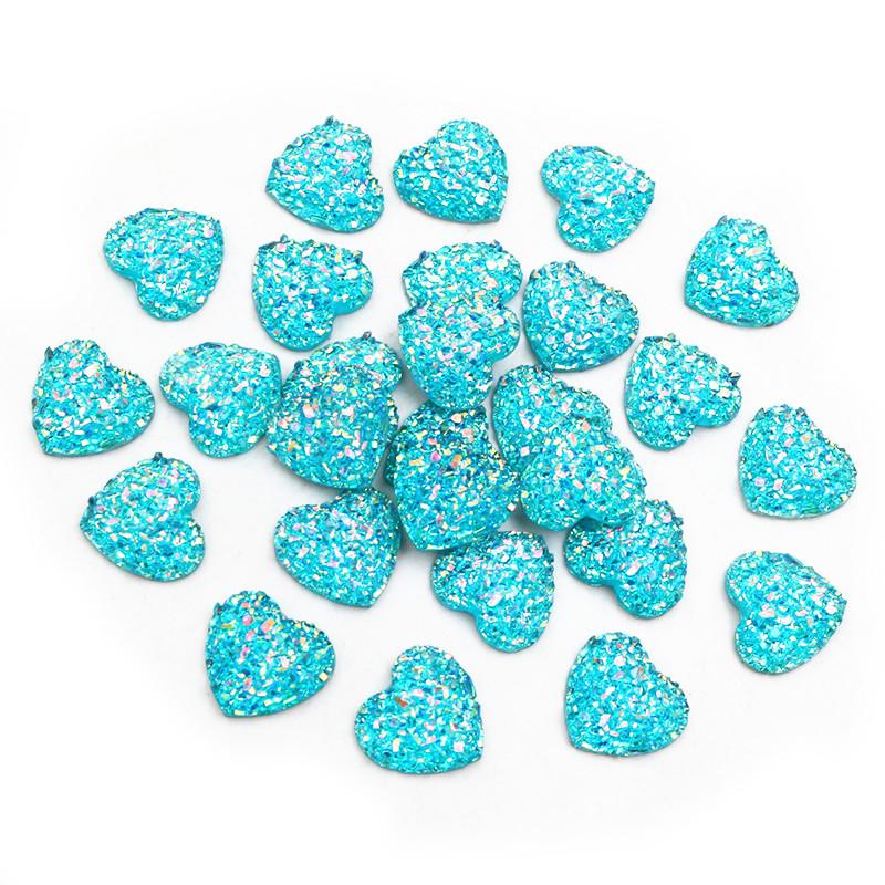 Fashion 40pcs 12mm Flat Back Heart Resin Cabochons Multi Colors Druzy Natural Stone Convex DIY Jewelry Making Accessories