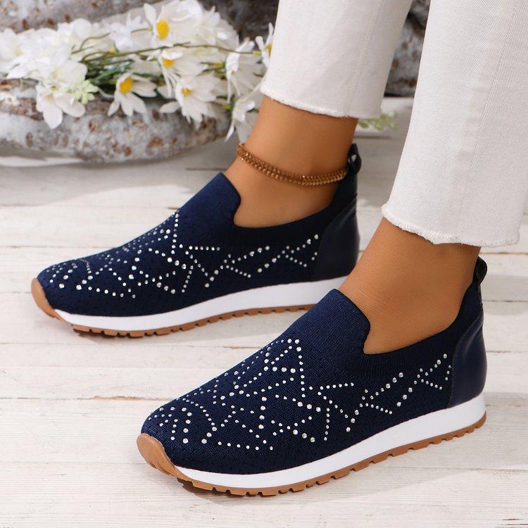 

Fashion Luxury Crystal Breathable Mesh Sneaker Shoes for Women Comfortable Soft Bottom Flats Plus Size 43 Non Slip Casual Shoes Woman 36