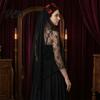 Black Lace Veil Headband Gothic Style Hair Hoop, Hollow See-Through with Simulated Flowers And Photo Accessory Veil, Halloween Day of The Dead