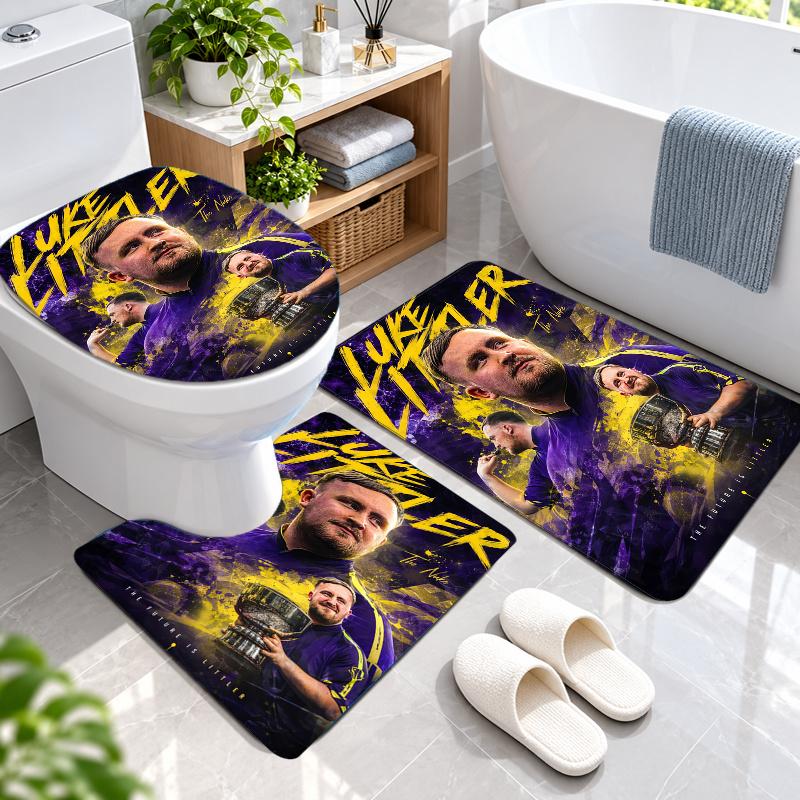 3Pcs Flannel Toilet Mat Set Luke Littler Bathroom Rug Bath Carpet Non Slip Home Decor