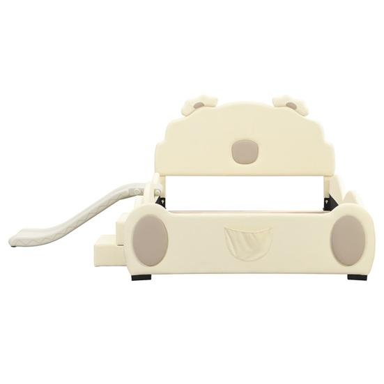 Bear Bed Shape Cartoon with Slide Ladder Ergonomic Design Strong Girl Load Bearing Wood Slat Support Bedroom Furniture