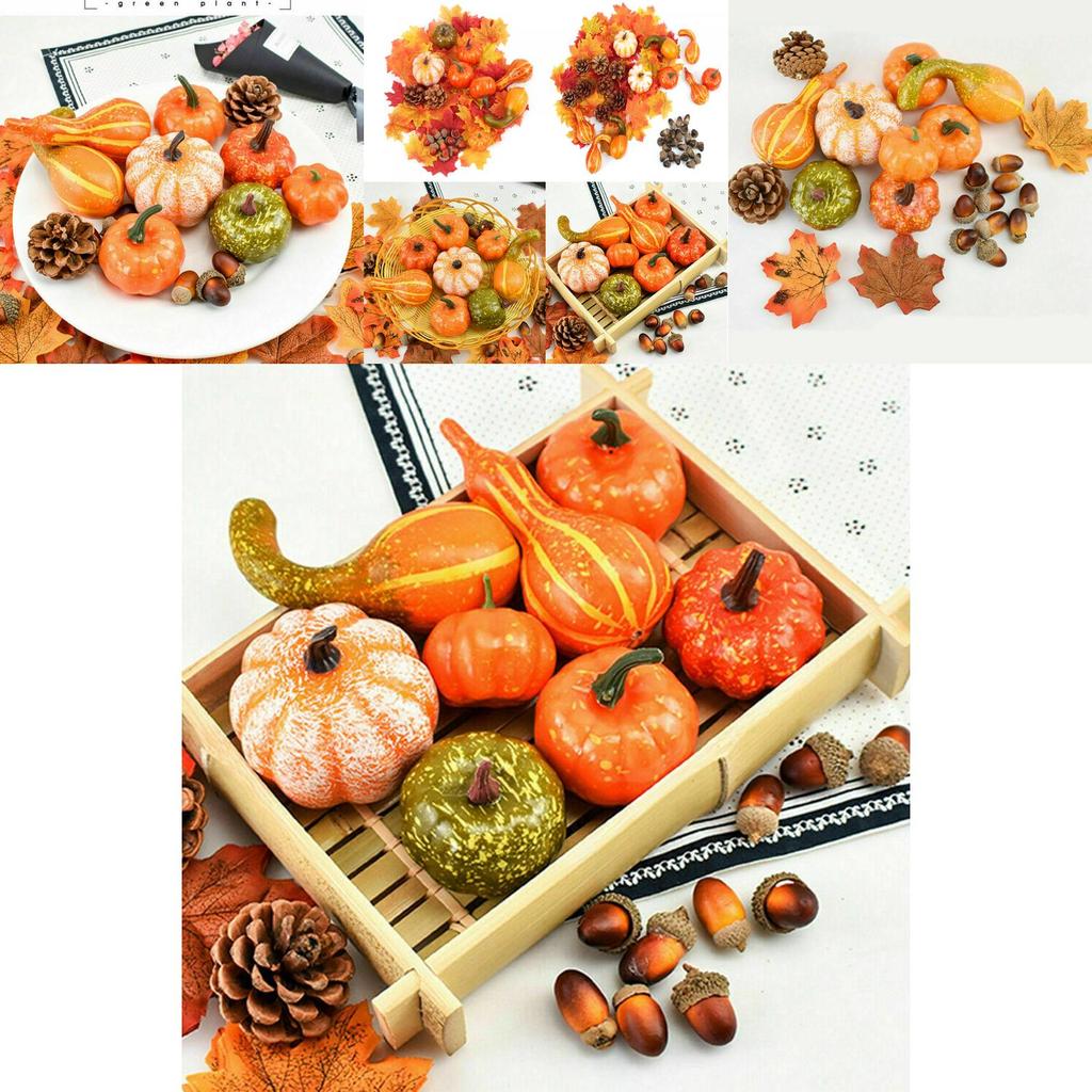 Exquisite Halloween Artificial Foam Pumpkin Set With Realistic Pine Cone Props