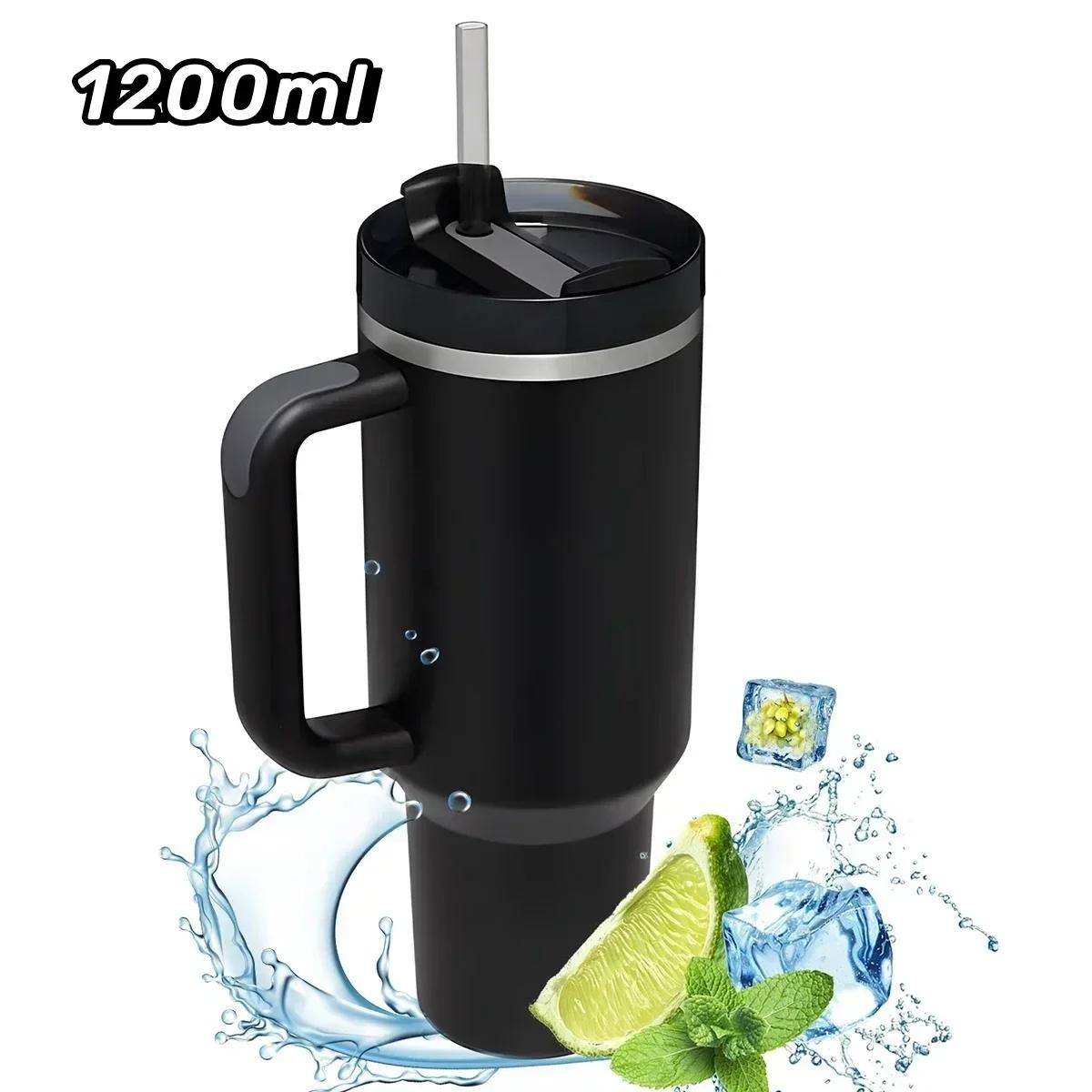 

Jumbo 304 Stainless Steel Insulated Mug 40oz Generation Car Cup with Handle Portable Ice Master Straw Cup Leak-Proof Food-Grade 1200ml