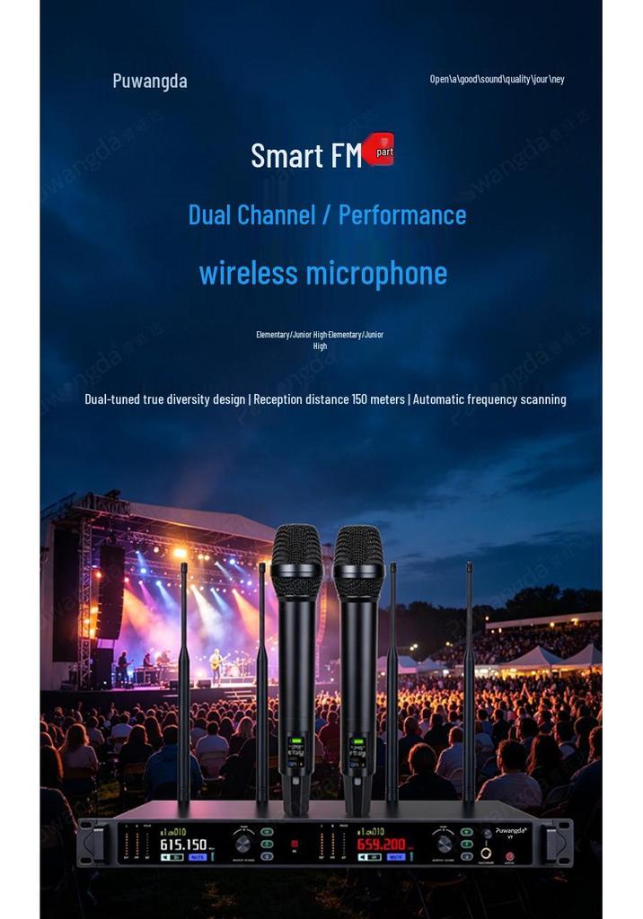 Two-in-One True Diversity Wireless Microphone for Professional Stage, Conference, Outdoor, Indoor, and Entertainment Use