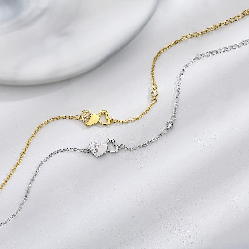 Sterling Silver S925 Silver Bracelet Full of Diamonds Love Bracelet Ins Style High-looking Double Peach Heart Bracelet As a Gift for Your Girlfriend