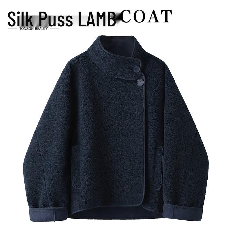 Women s Retro Stand-Collar Fleece Coat L