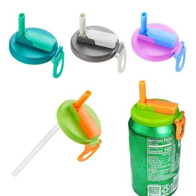4 Pack/set Can Covers With Straws Silicone Soda Can Toppers Leakproof Can Lids For Kids Reusable Staw Can Covers For Beverage
