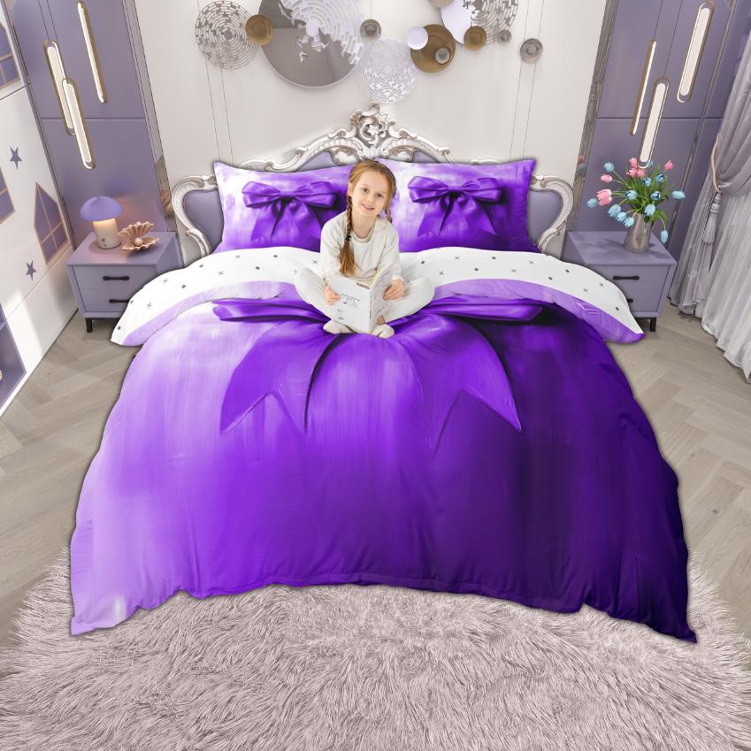 Homewish Aquarell Schleife Bettbezug Set 2-teilig/3-teilig, Mädchen Schleife Bettwäsche, Prinzessin Ombre Schleifenband Bettdeckenbezug Set