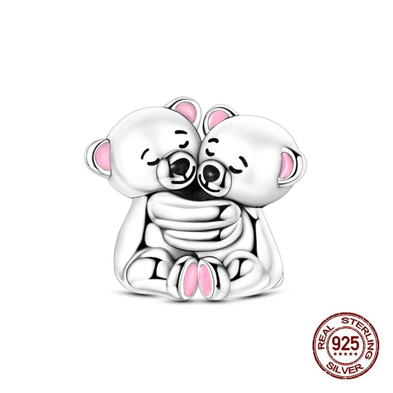 

Charms Copper Pink Cat Owl Animal Holding Heart Zircon Charm Beads Fit Original Bracelets Fine Diy Jewelry