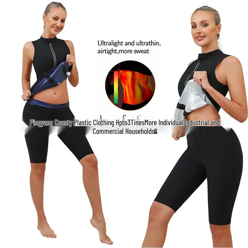 Regata de Gola Alta Feminina Europeia e Americana: Roupa de Fitness que Absorve o Suor Roupa de Sauna para Escultura Corporal Casual.