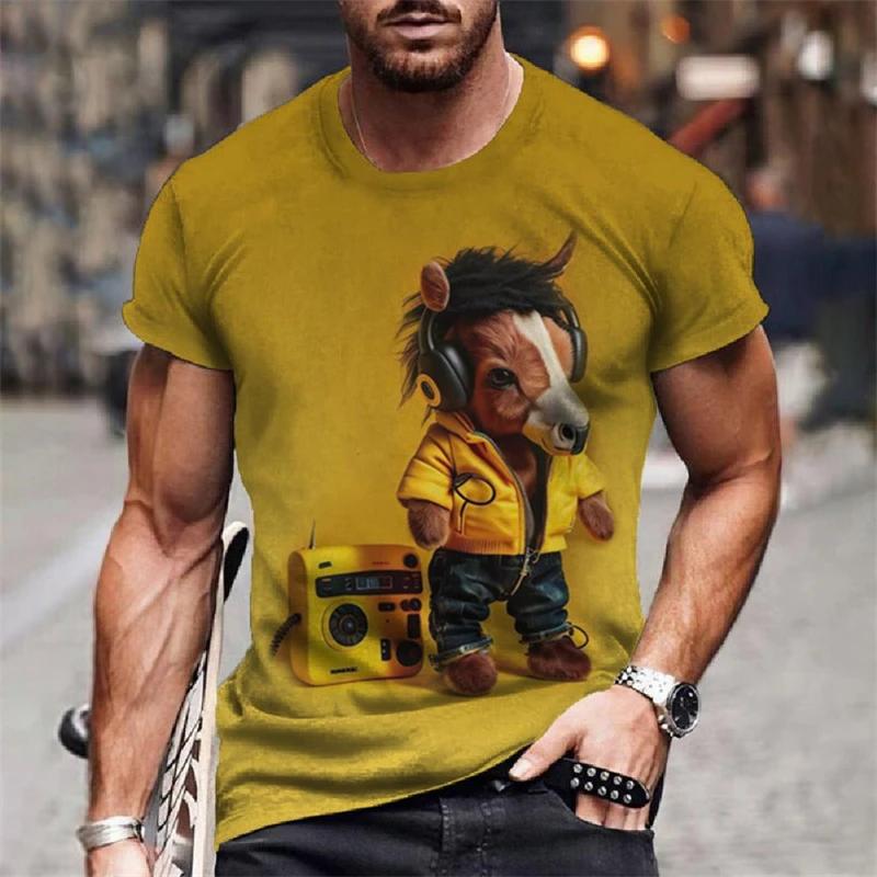 Summer Animals Pattern 3D Print T-shirts Harajuku Style Hip Hop Street Short Sleeve Outdoor Sports Quick Dry Breathable Fashion Men's T-shirts