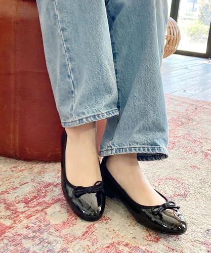 Women's Ballet Flats, Jumping Pumps, Cushioned, Round Toe, Ribbon, Available In Plus and Petite Sizes, Cute and Stylish, Black, R-4006