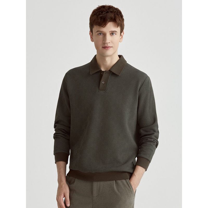 Men's Autumn New Style Color Block Jacquard Knit Sweater Casual Turn-Down Collar Base Shirt for Men