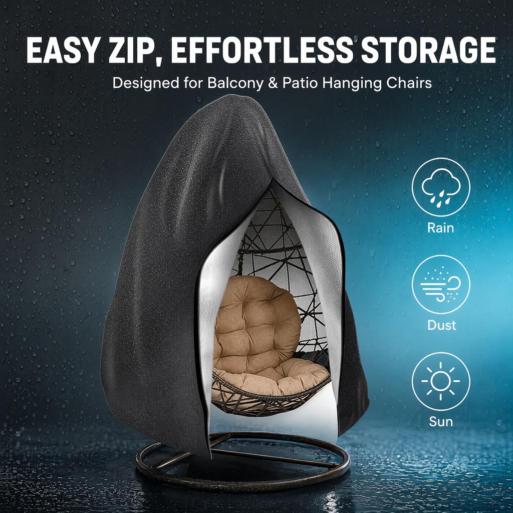1pc Heavy Duty Polyester Egg Chair Cover with Zipper, Outdoor Hanging Chair Cover for Garden Patio Furniture, All Seasons Black