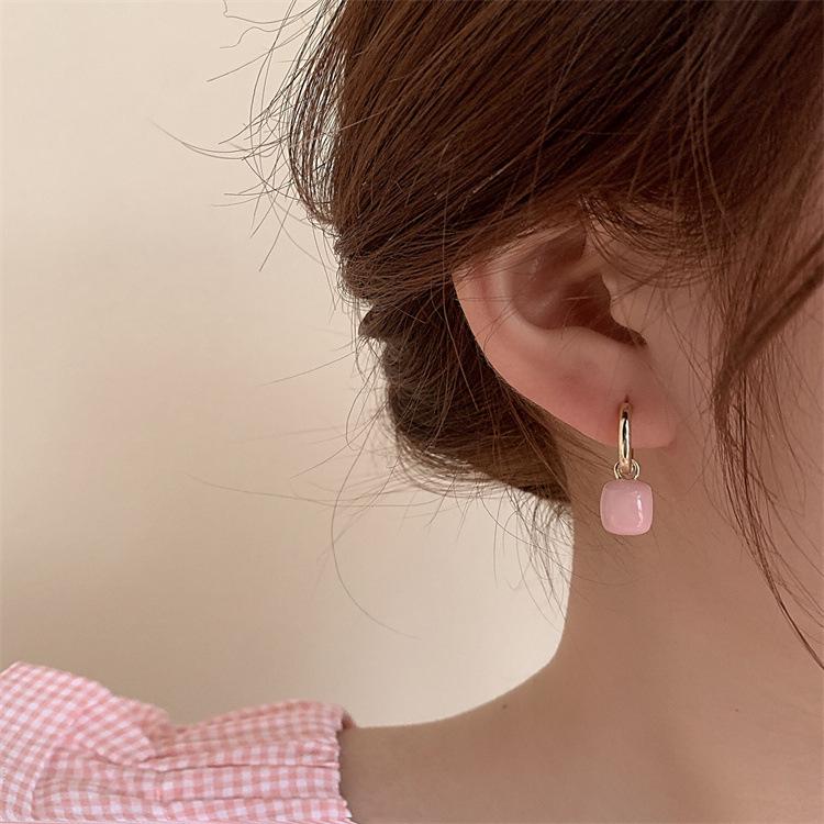 Elegant White-Pink Drip Glaze Convertible Earrings – Women's Light Luxury Hoops