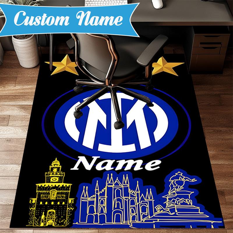 Custom Name Inter Milan Crest Rug Game Carpet, Floor Mat for Bedroom Living Room Entryway Rug, Home Decor Idea Gift for Christmas Birthday