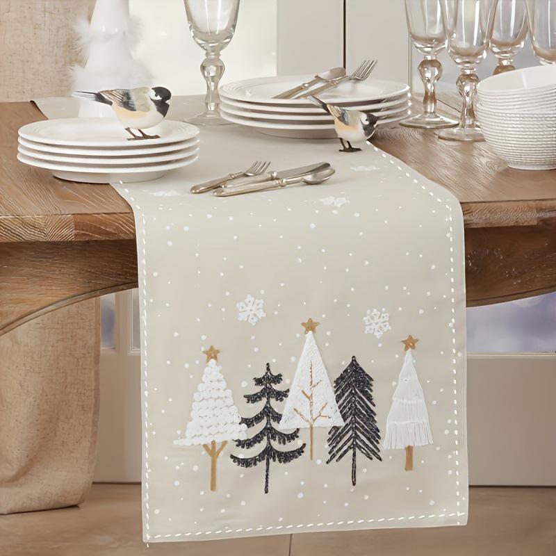 

Merry Christmas Tree Snowflake Linen Table Runner Party Decor Winter Kitchen Dining Table Runners 2025 Christmas Decoration 33x90cm