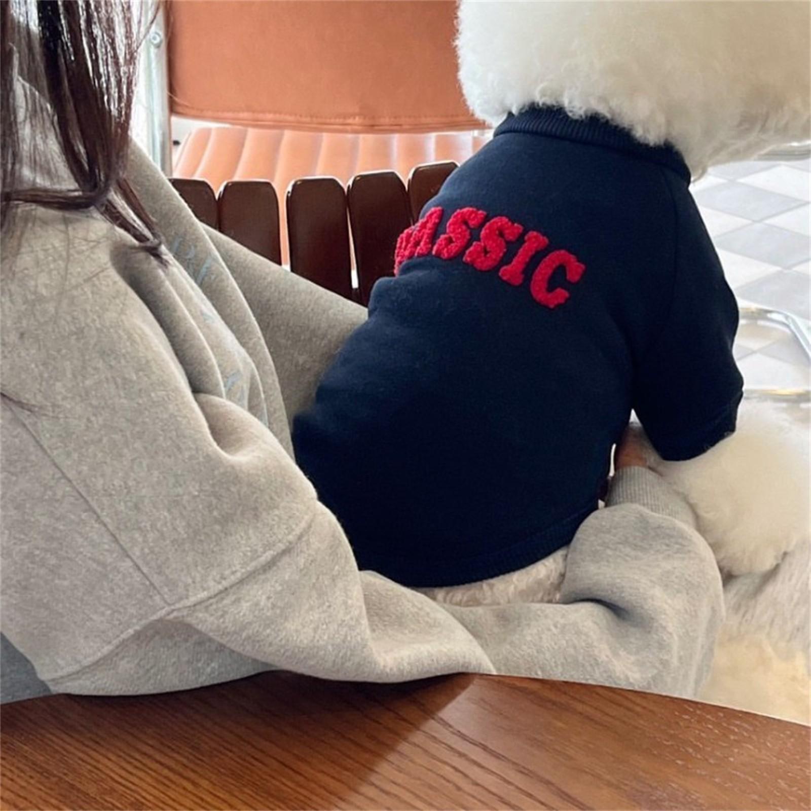 

Модная зимняя одежда для собак, теплое пальто для щенков, толстовки с капюшоном для собак, пуловер с надписью, одежда для домашних животных, французский свитер для щенков, рубашка L синий