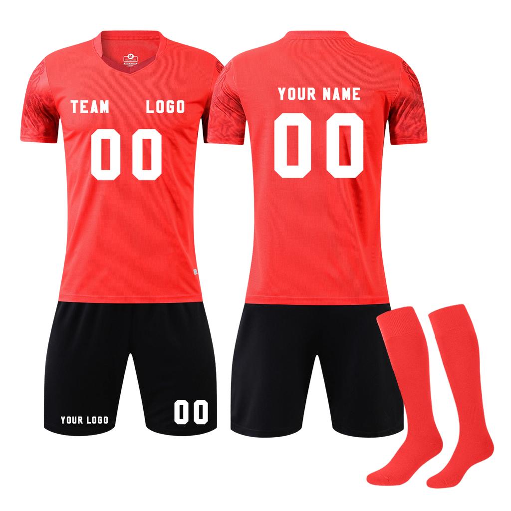 Men's Soccer Jersey Set Short Sleeve Lightweight Breathable Fabric Athletic Training Uniform with Matching Shorts and Socks Suitable for Team Sports