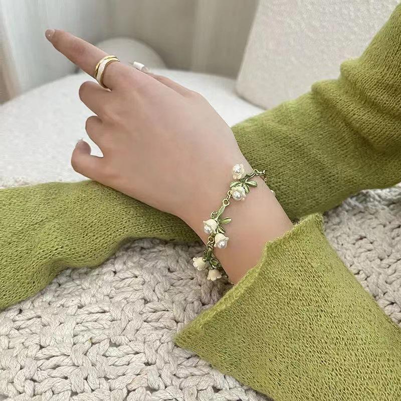Braccialetto di perle vintage con design francese Mori Lily Of The Valley, gioielli fatti a mano, serie Forest, per donne