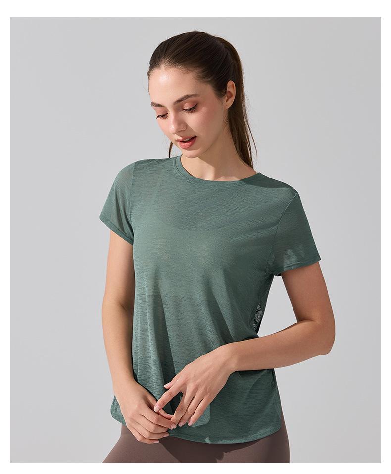 Women's Breathable Short Sleeve Yoga T-Shirt with Hollow Beautiful Back - Lightweight Dance Fitness Cover-Up Running Top