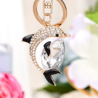 Key Ring Rhinestones-Encrusted Dolphin Shape Keychain Pendant with Strong Lobster Clasp Keys Bags Car Keys Accessories