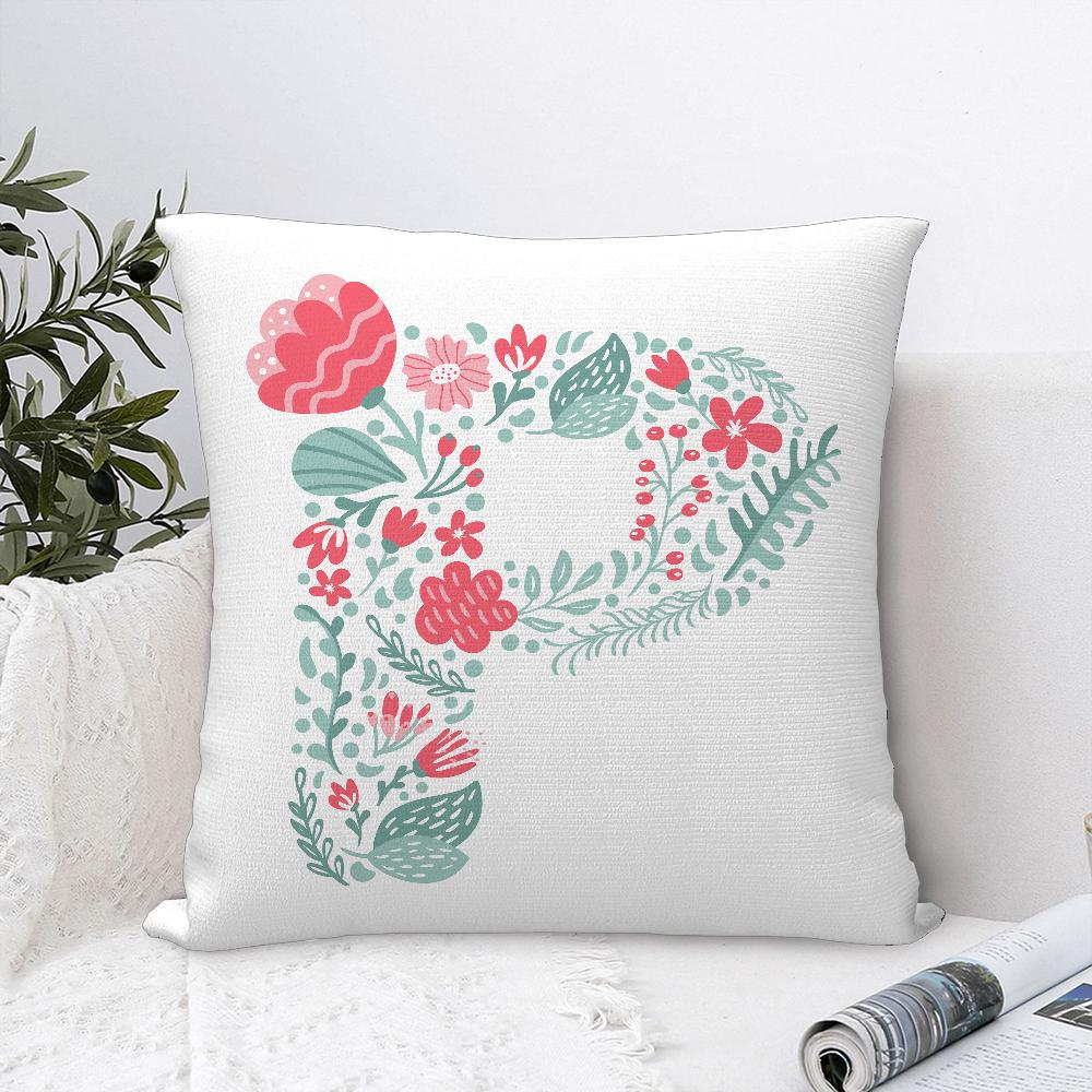 Cute Floral Letter Pillow Case Sofa Decorative Home Double-sided Printing Short Plush Cushion Cover Throw Pillow Cover Gifts